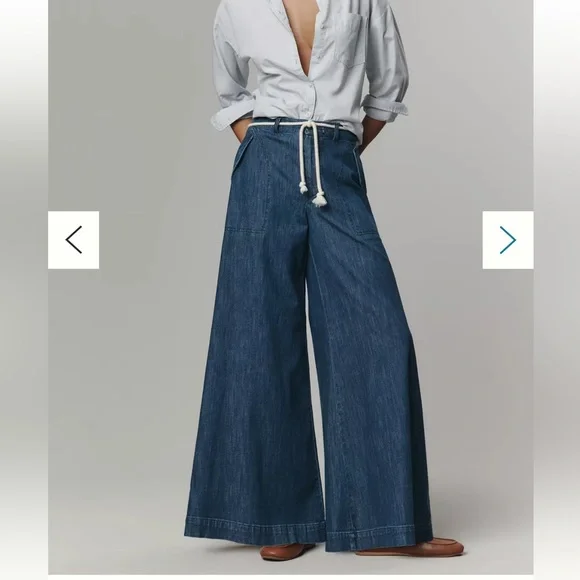 Pilcro Anthropologie Blue Wide Leg Jeans Size 26 High Rise Utility Denim Style - Picture 1 of 16